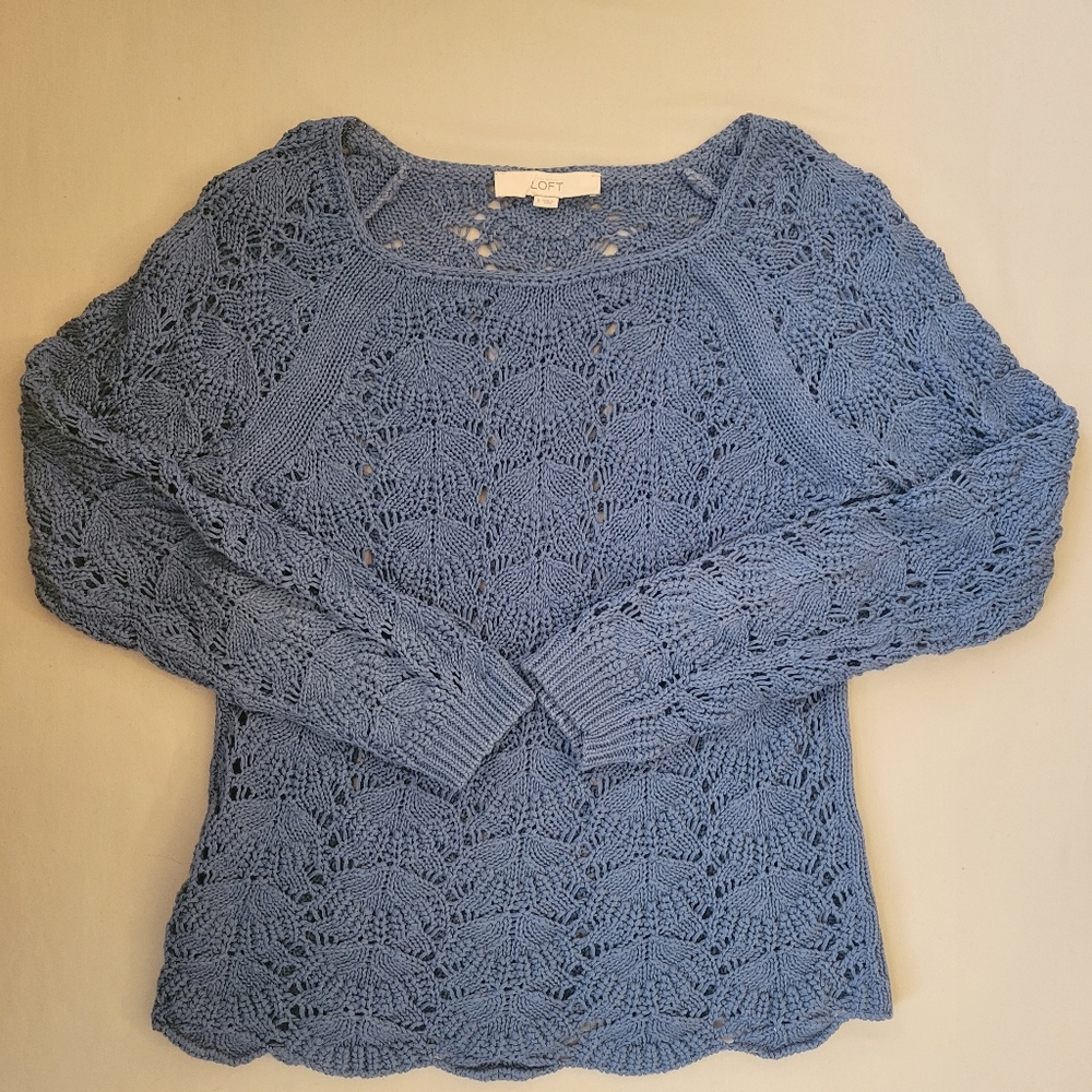 LOFT Small Blue Open Knit Cotton Sweater